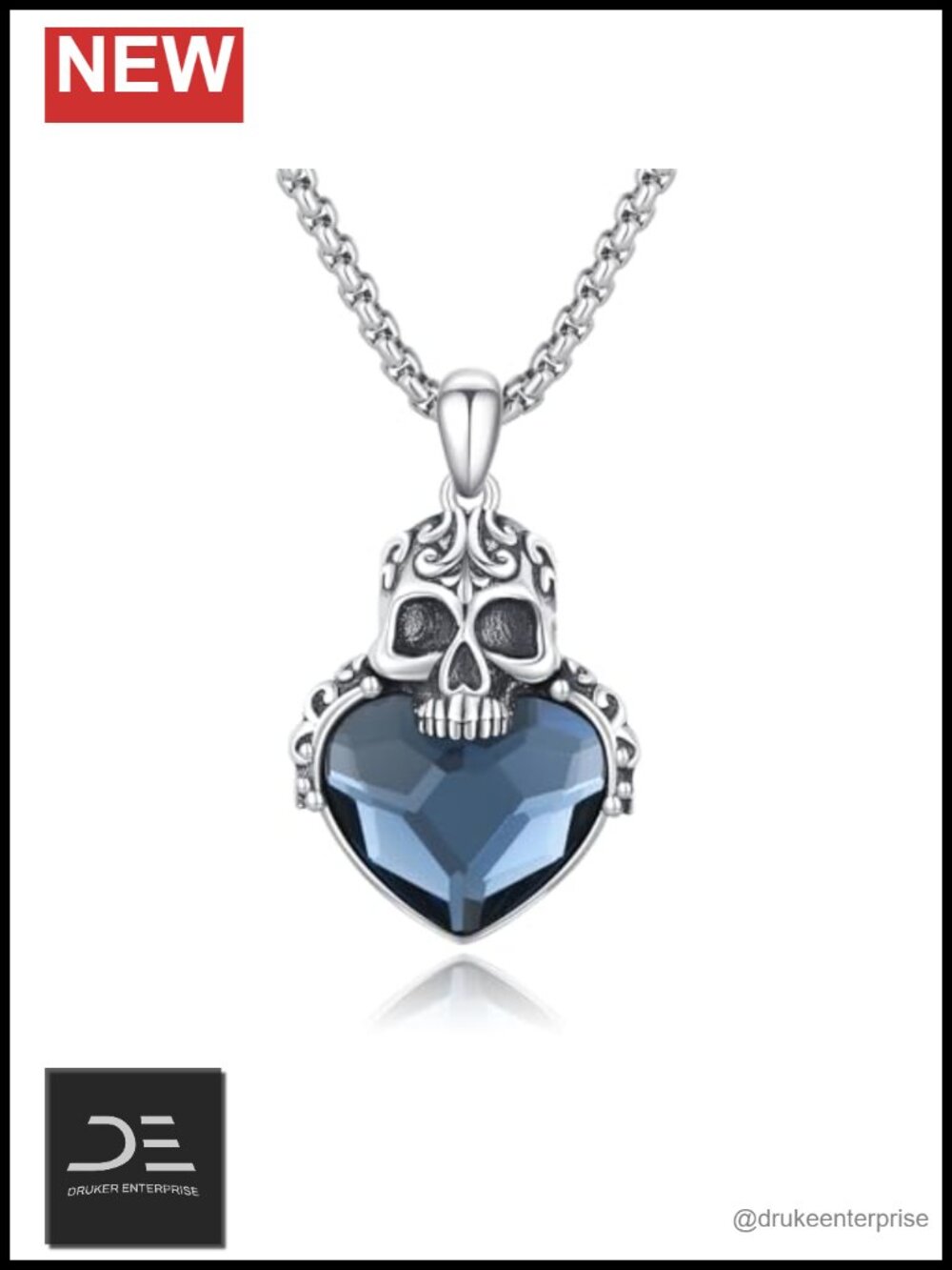 925 Sterling Silver Skull Pendant Necklace Gothic Jewelry